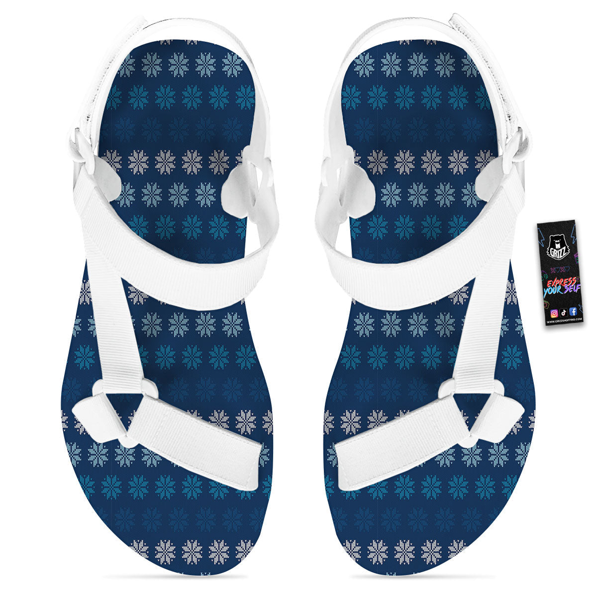 Knitted Snowflakes Print Pattern White Open Toe Sandals-grizzshop