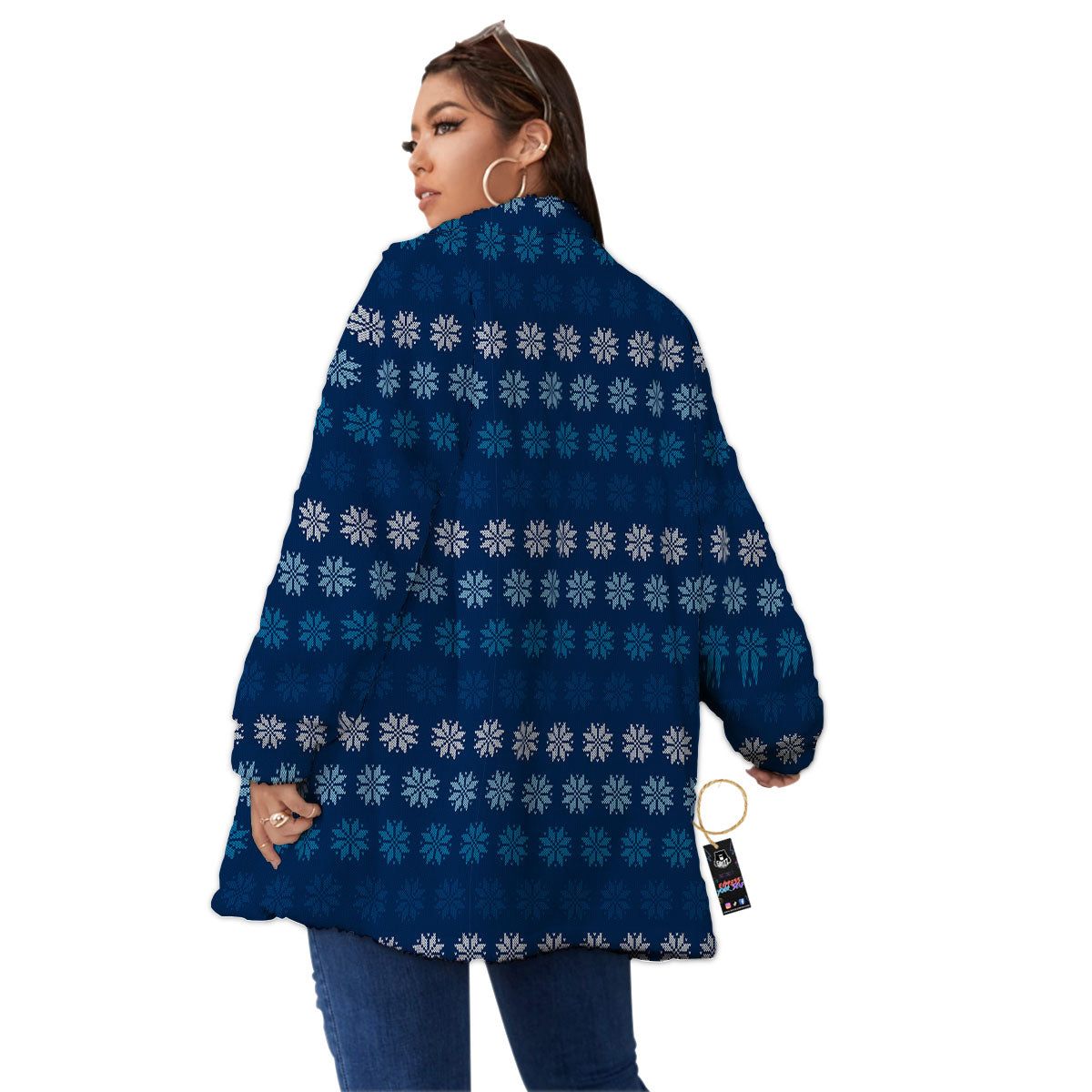 Knitted Snowflakes Print Pattern Women's Sherpa Jacket-grizzshop