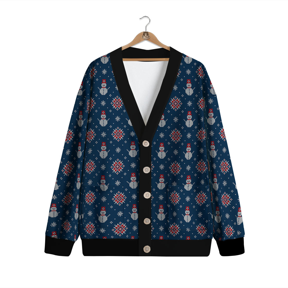 Knitted Snowman Print Pattern Cardigan-grizzshop