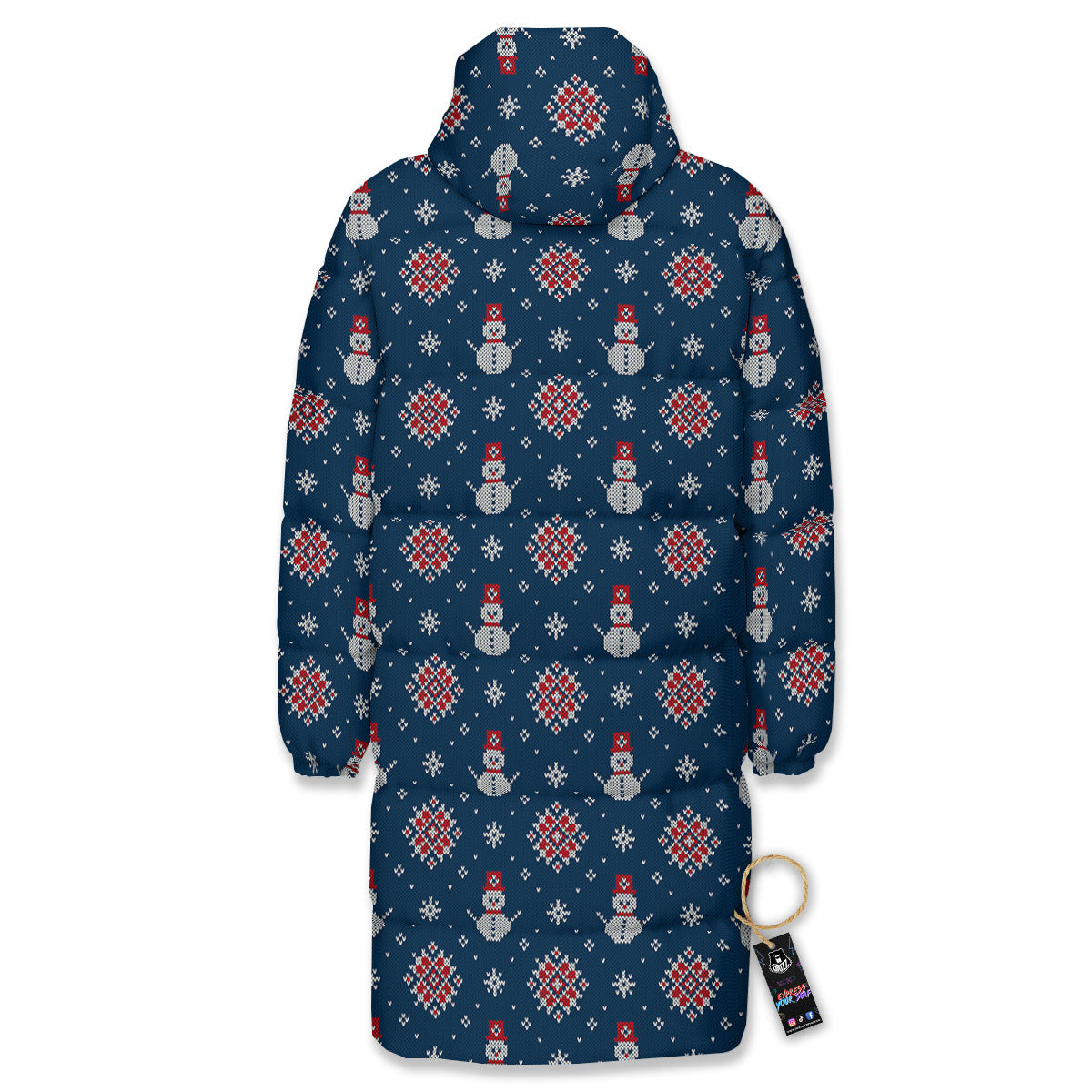 Knitted Snowman Print Pattern Long Down Jacket-grizzshop