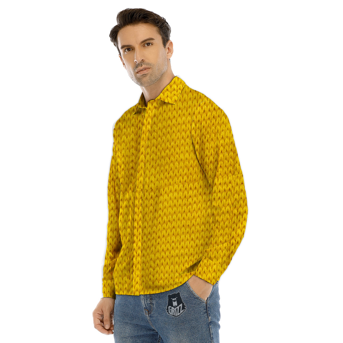 Knitted Snowman Print Pattern Men's Dress Shirts-grizzshop