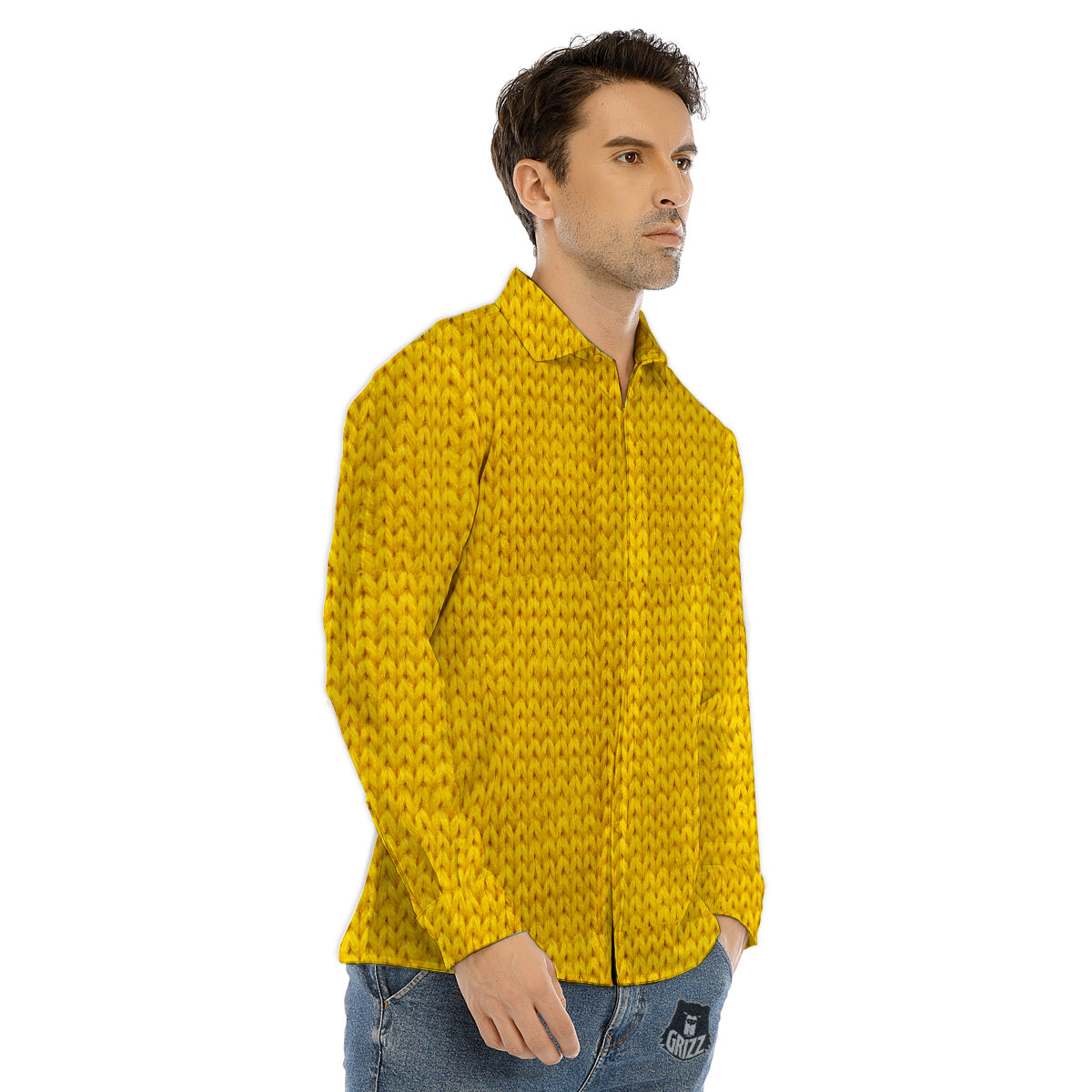 Knitted Snowman Print Pattern Men's Dress Shirts-grizzshop