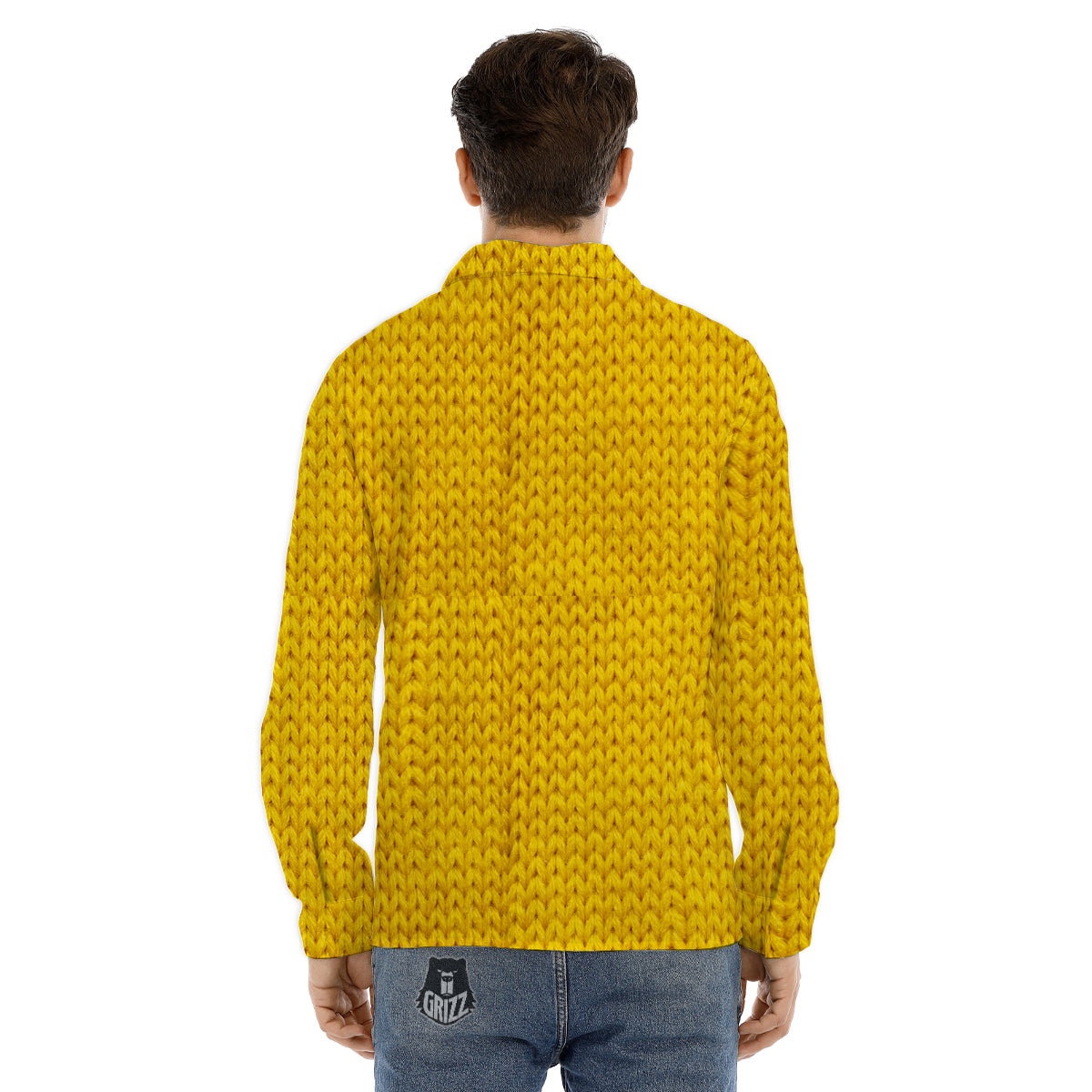 Knitted Snowman Print Pattern Men's Dress Shirts-grizzshop