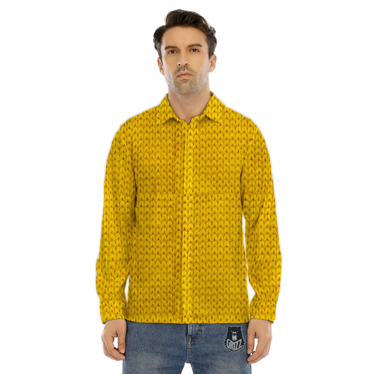 Knitted Snowman Print Pattern Men's Dress Shirts-grizzshop