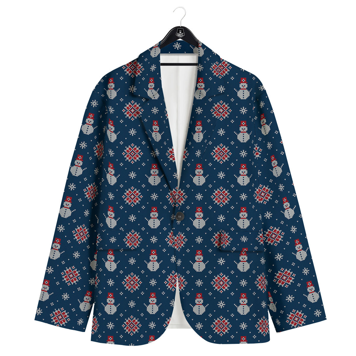 Knitted Snowman Print Pattern Men's Sport Coat-grizzshop