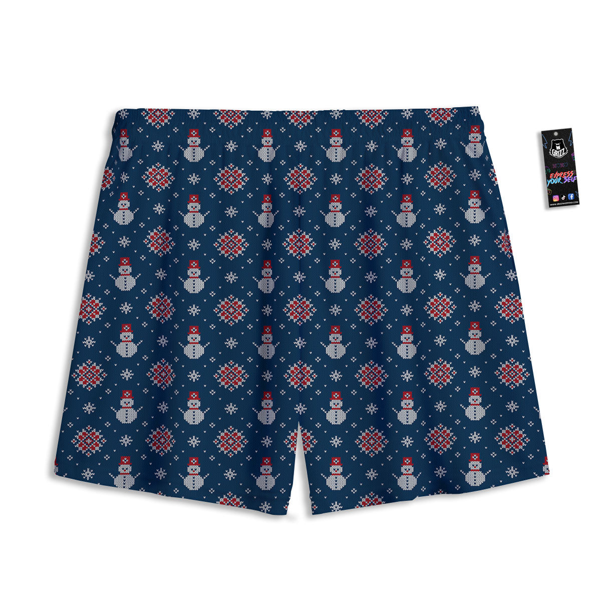 Knitted Snowman Print Pattern Mesh Shorts