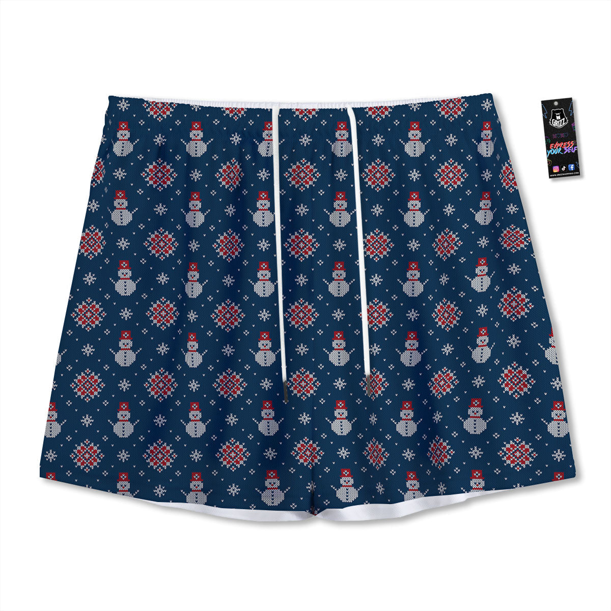 Knitted Snowman Print Pattern Mesh Shorts