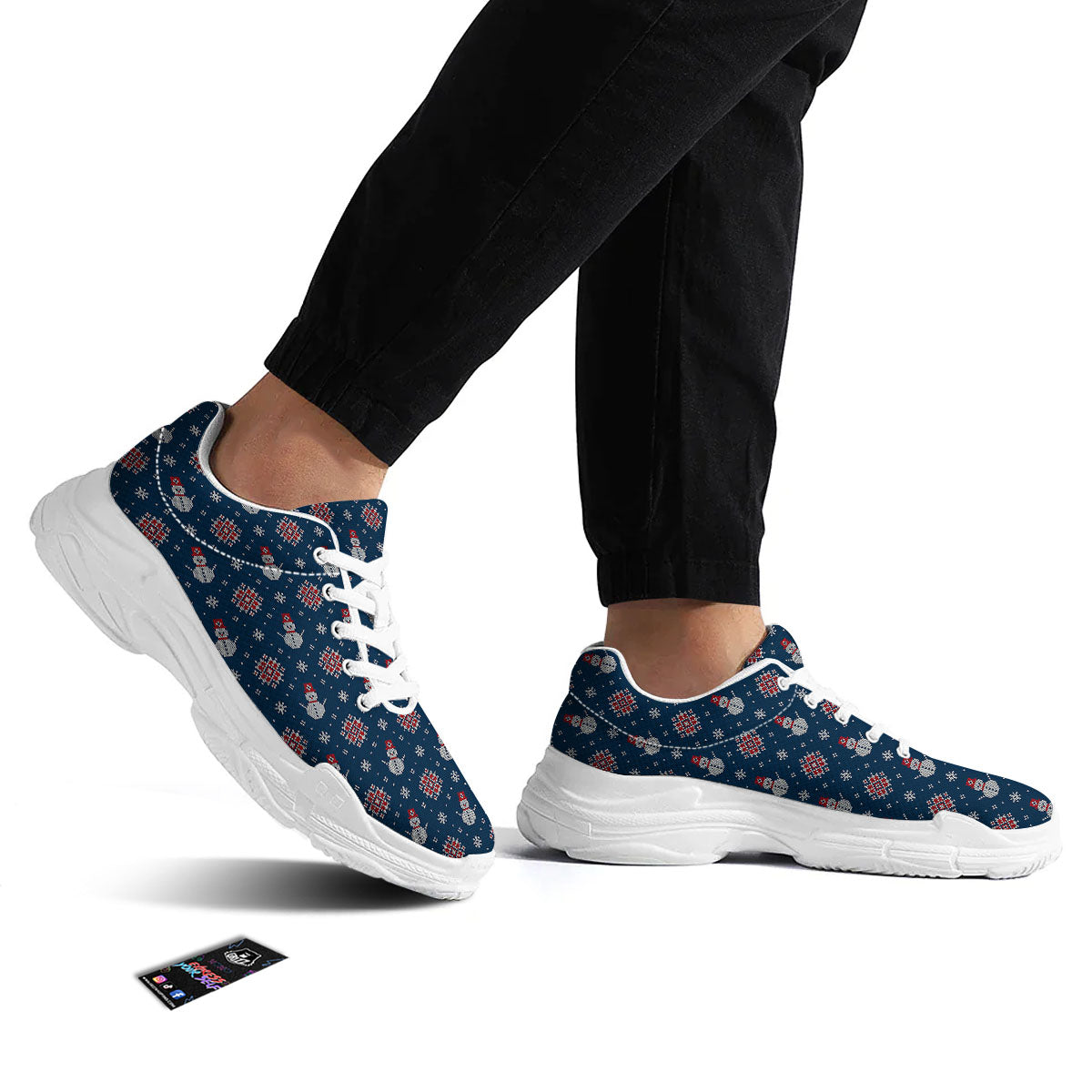 Knitted Snowman Print Pattern White Chunky Shoes-grizzshop