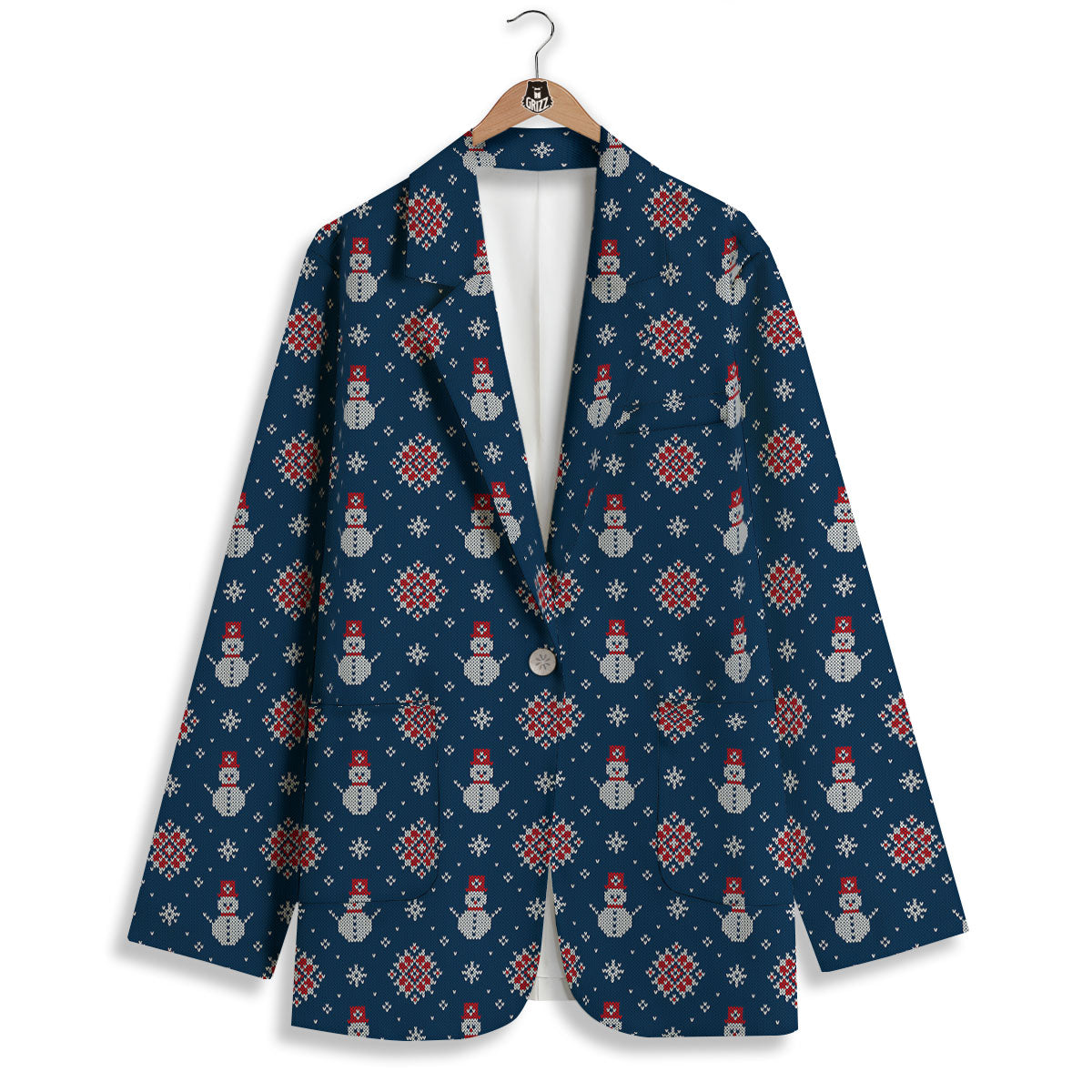 Knitted Snowman Print Pattern Women's Blazer-grizzshop