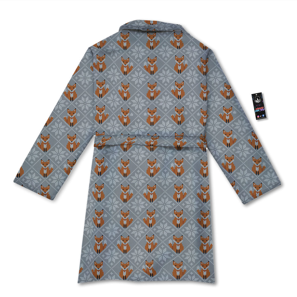 Knitted Snowy Fox Print Pattern Bathrobe-grizzshop