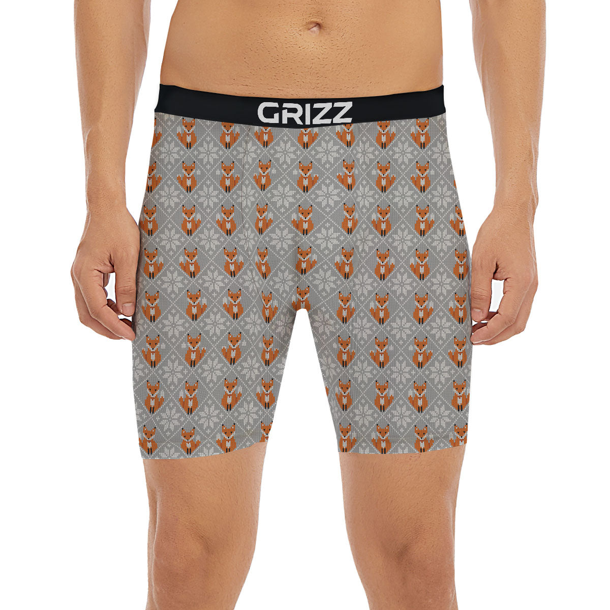 Knitted Snowy Fox Print Pattern Boxer Briefs-grizzshop
