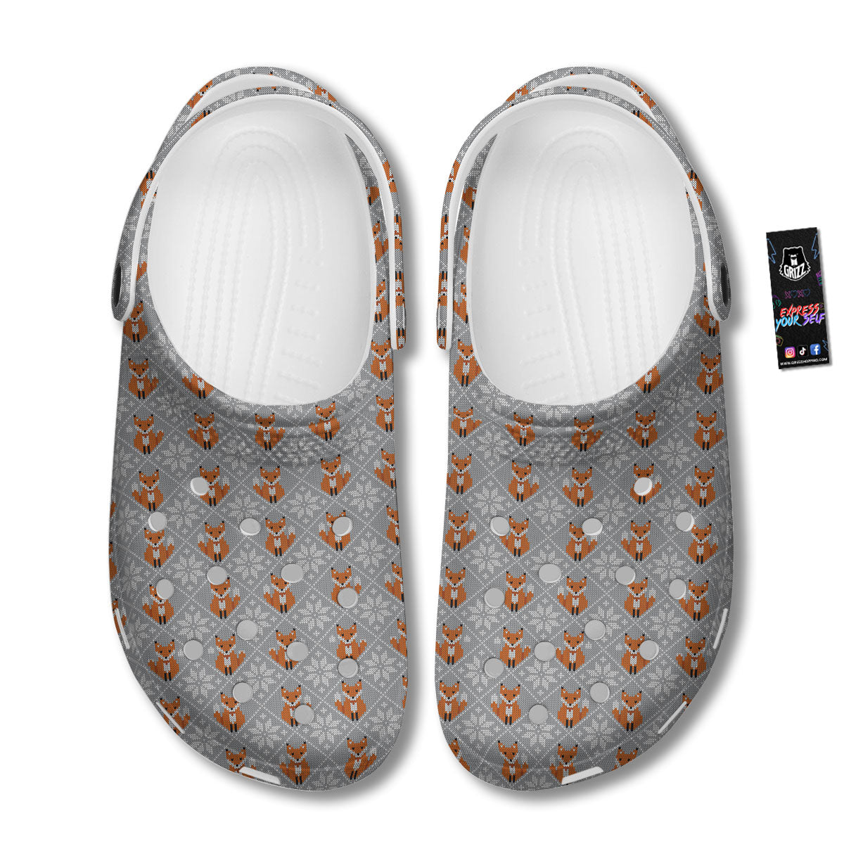 Knitted Snowy Fox Print Pattern Clog-grizzshop