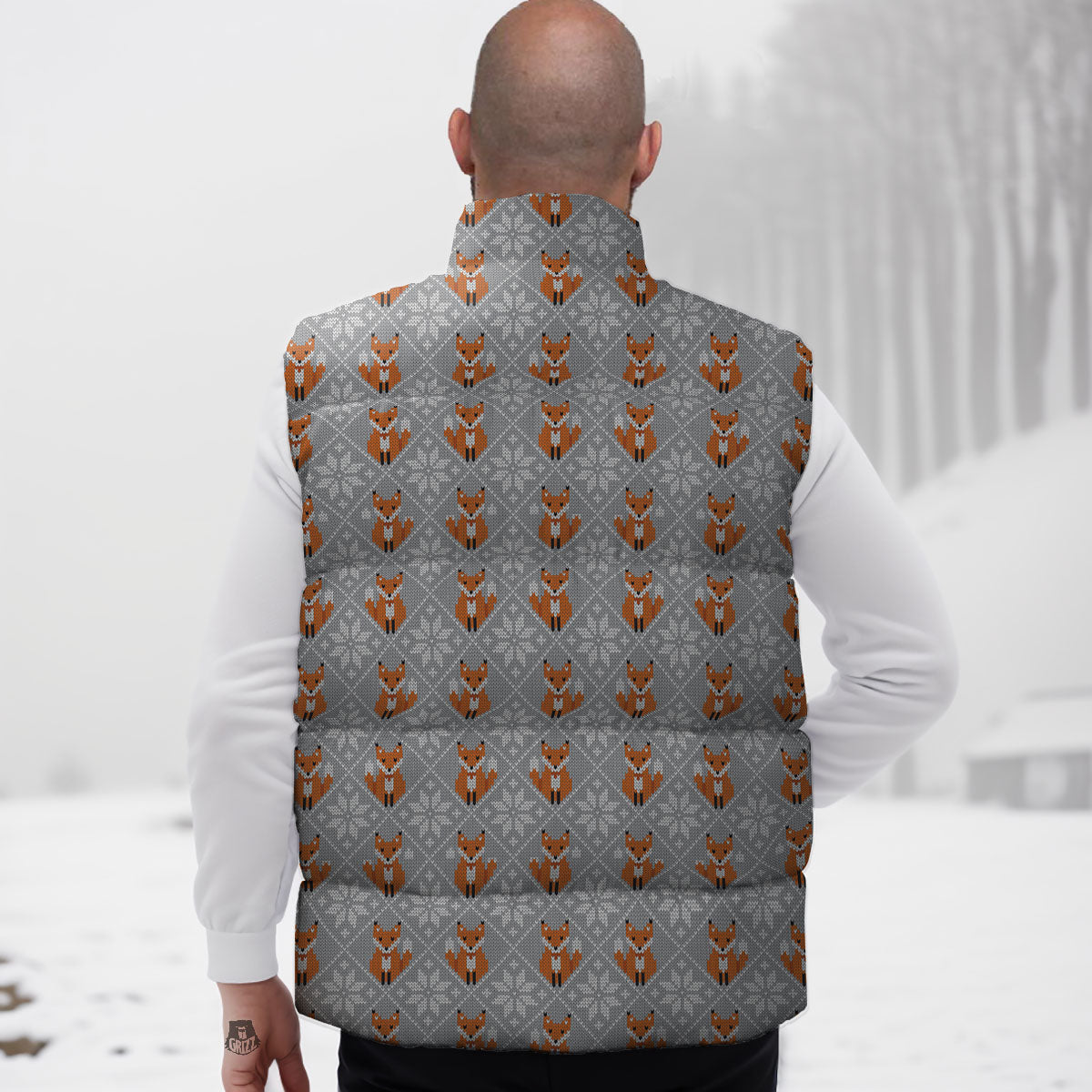 Knitted Snowy Fox Print Pattern Down Vest
