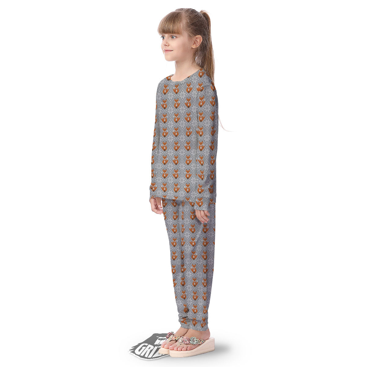 Knitted Snowy Fox Print Pattern Kid's Pajamas-grizzshop