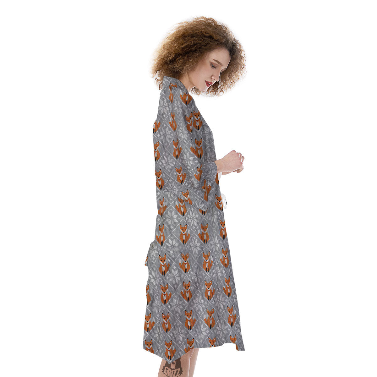 Knitted Snowy Fox Print Pattern Kimono-grizzshop