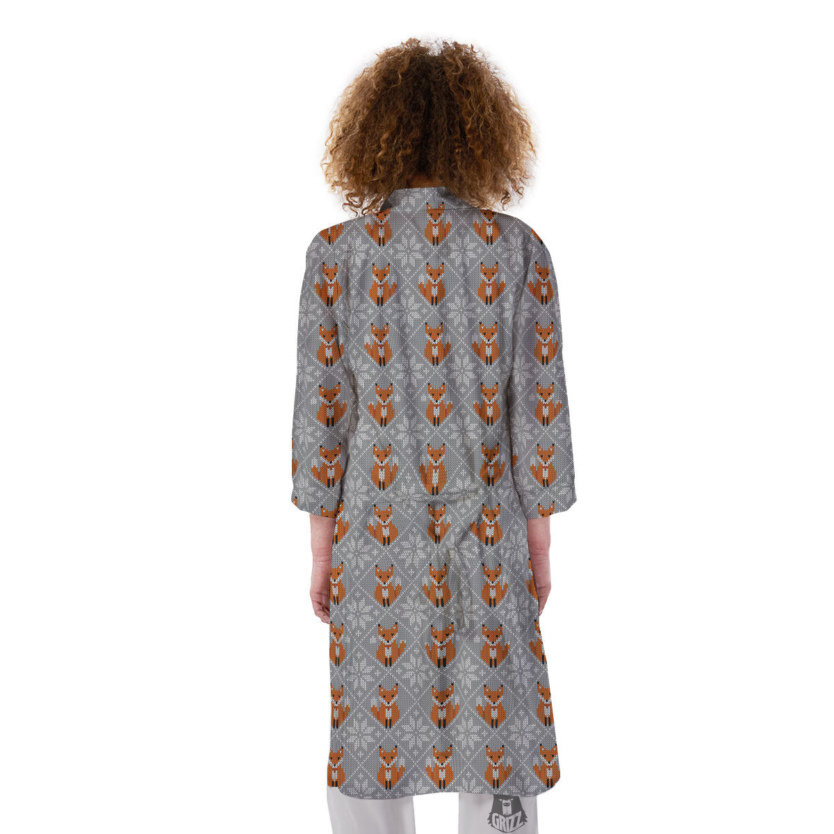 Knitted Snowy Fox Print Pattern Kimono-grizzshop
