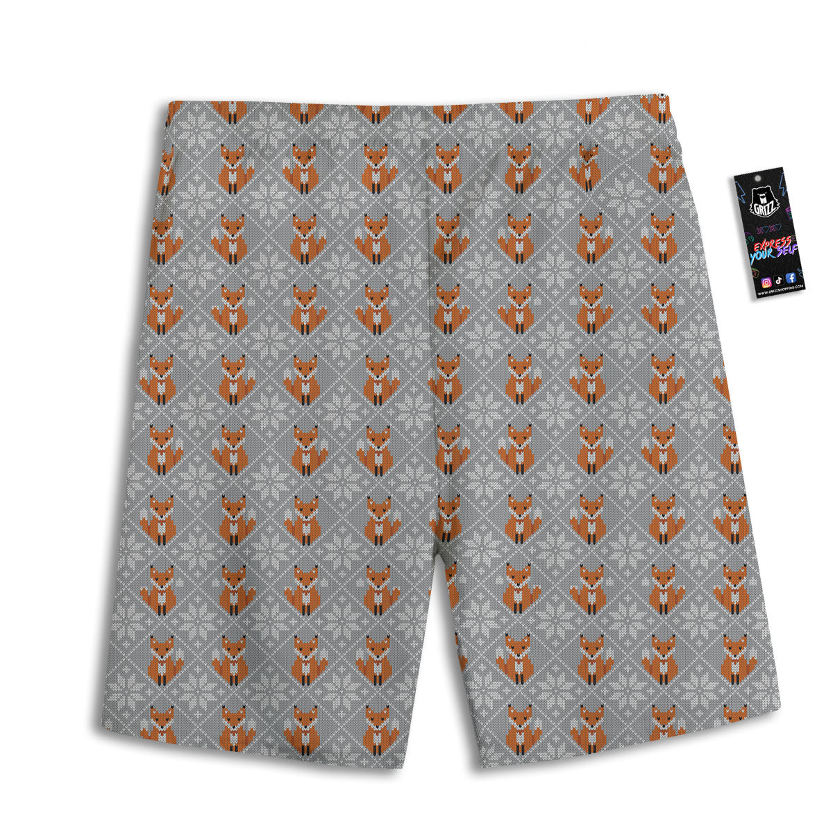 Knitted Snowy Fox Print Pattern Men's Athletic Shorts