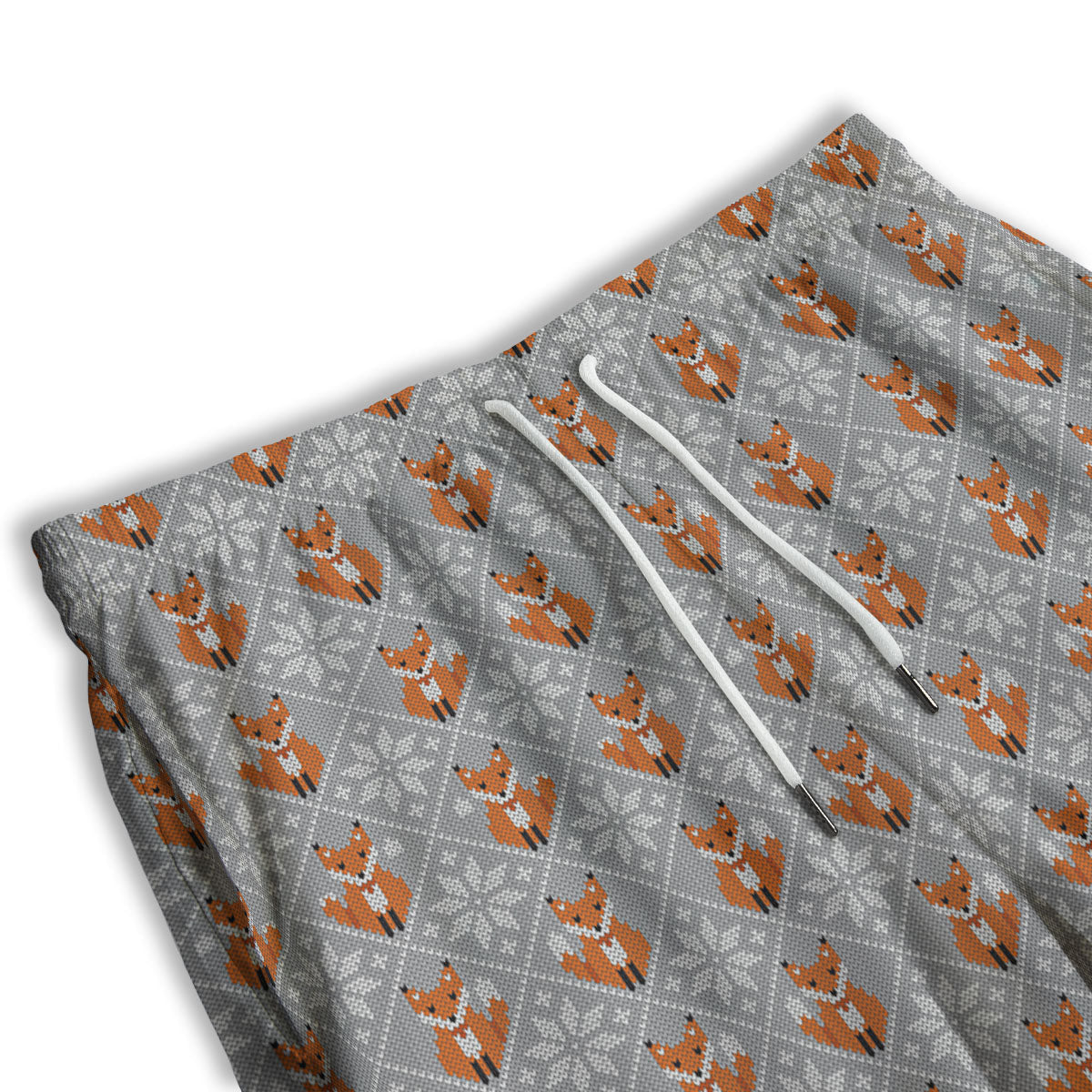 Knitted Snowy Fox Print Pattern Men's Athletic Shorts
