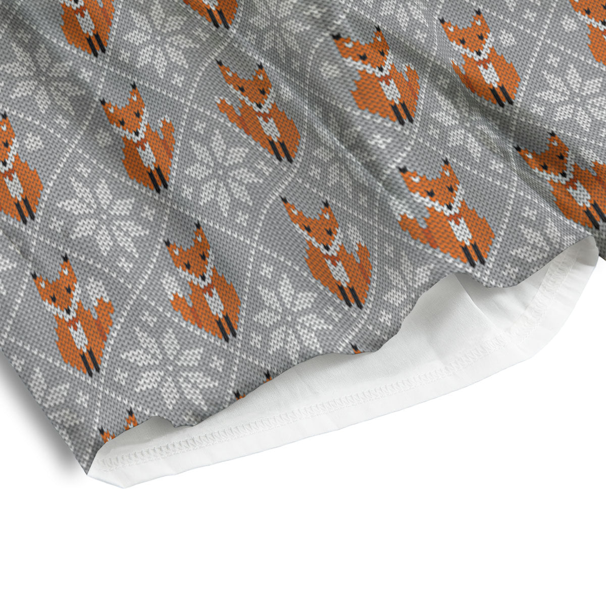 Knitted Snowy Fox Print Pattern Men's Athletic Shorts