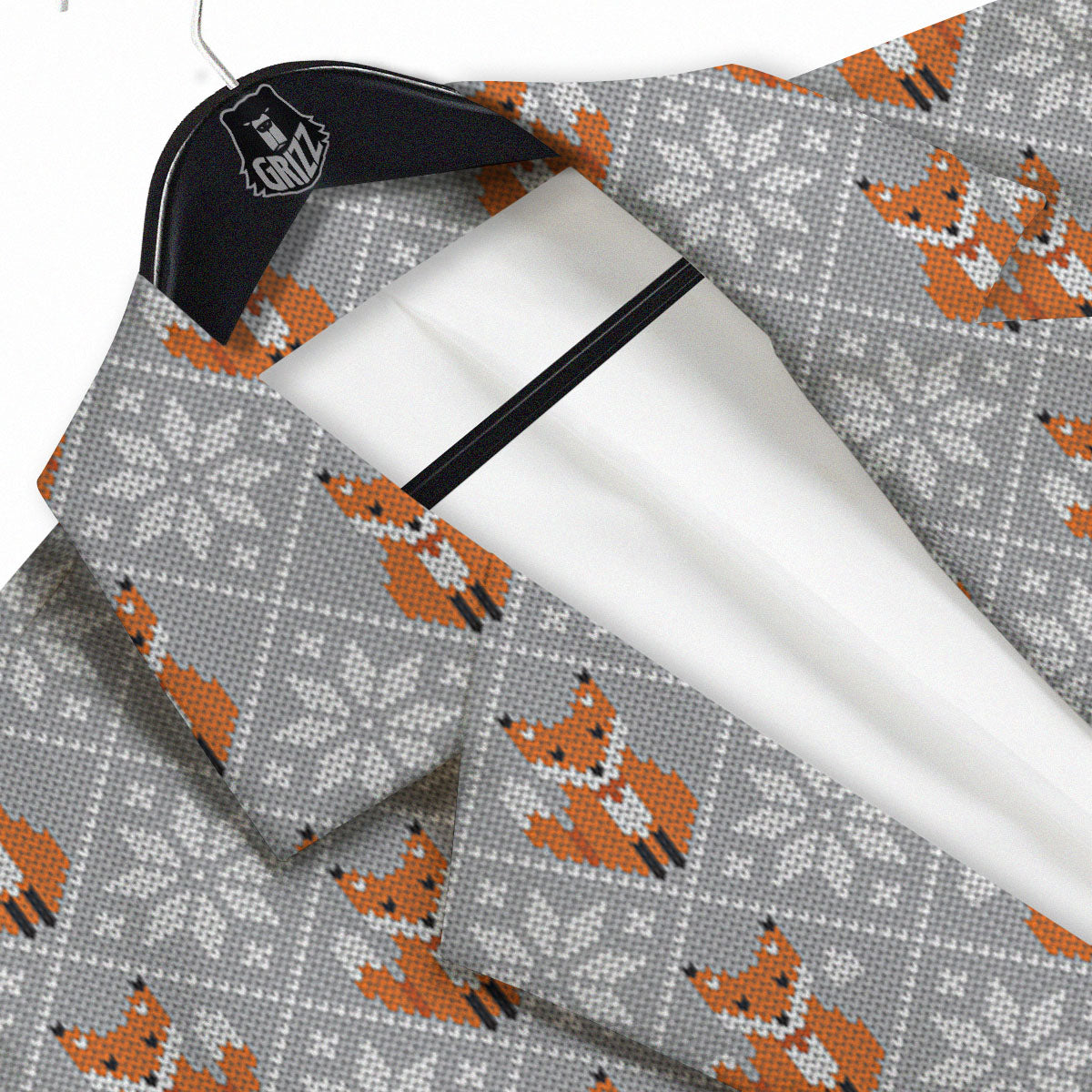 Knitted Snowy Fox Print Pattern Men's Sport Coat-grizzshop