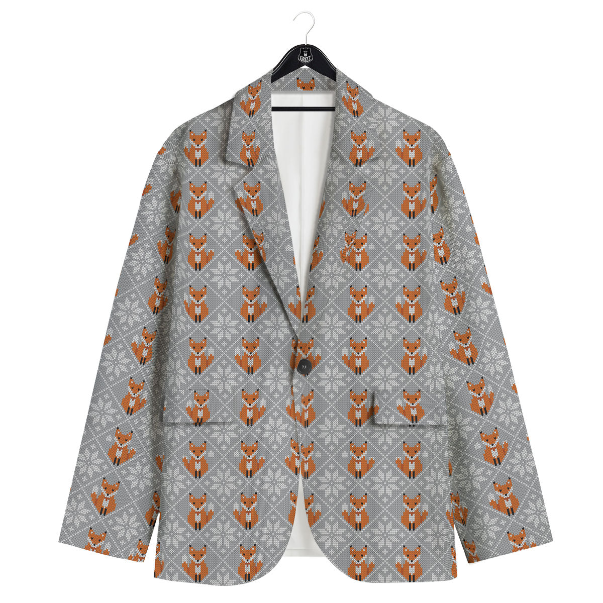 Knitted Snowy Fox Print Pattern Men's Sport Coat-grizzshop