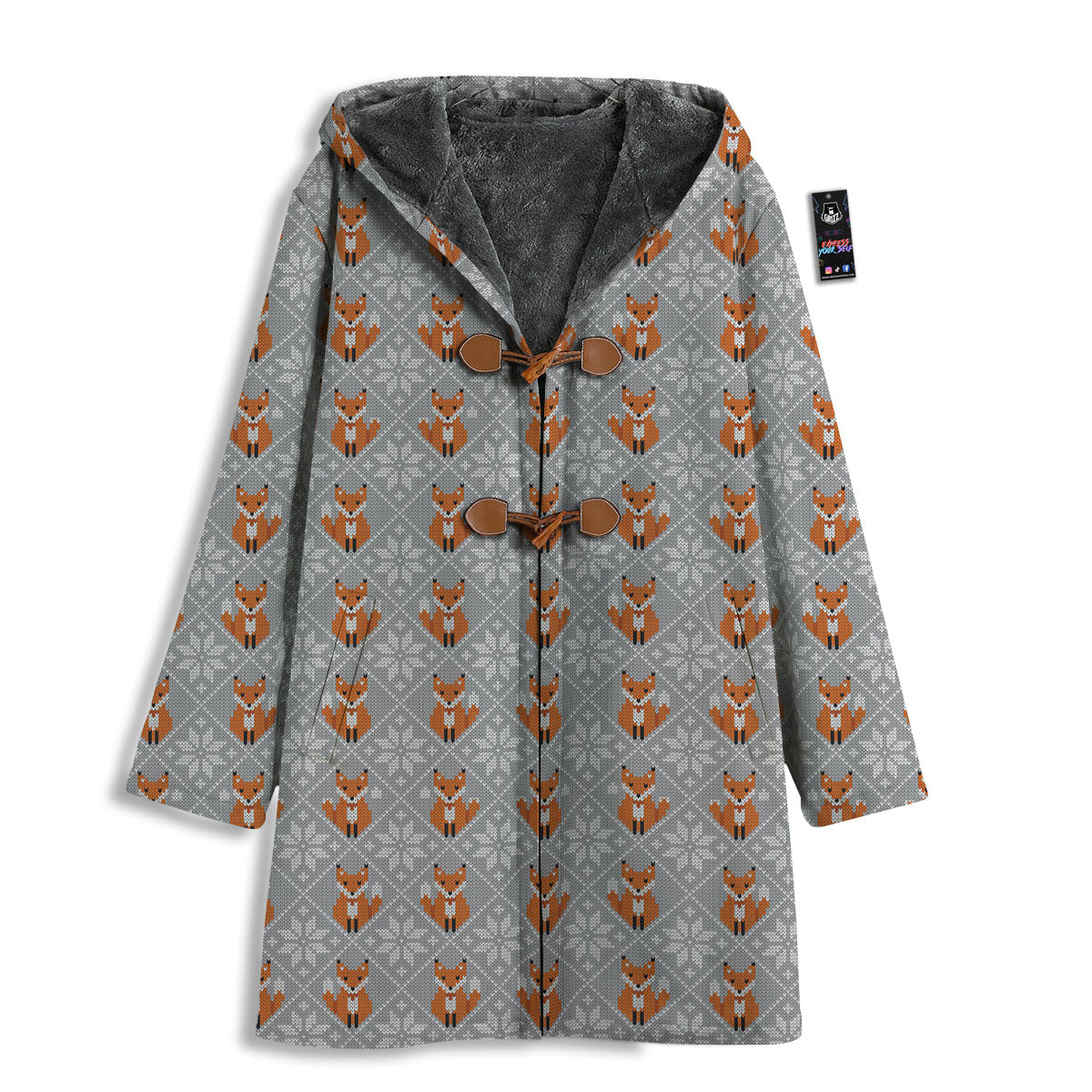 Knitted Snowy Fox Print Pattern Men's Windbreaker Jacket-grizzshop