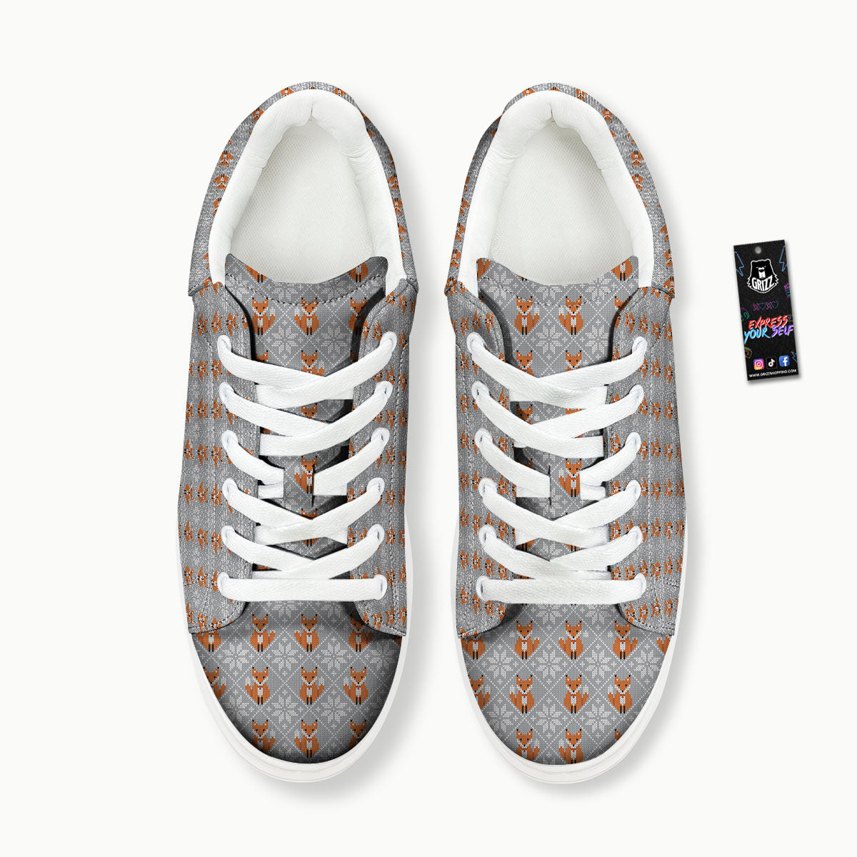 Knitted Snowy Fox Print Pattern Platform Shoes-grizzshop
