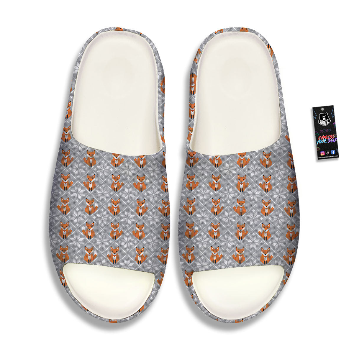 Knitted Snowy Fox Print Pattern Sandals-grizzshop