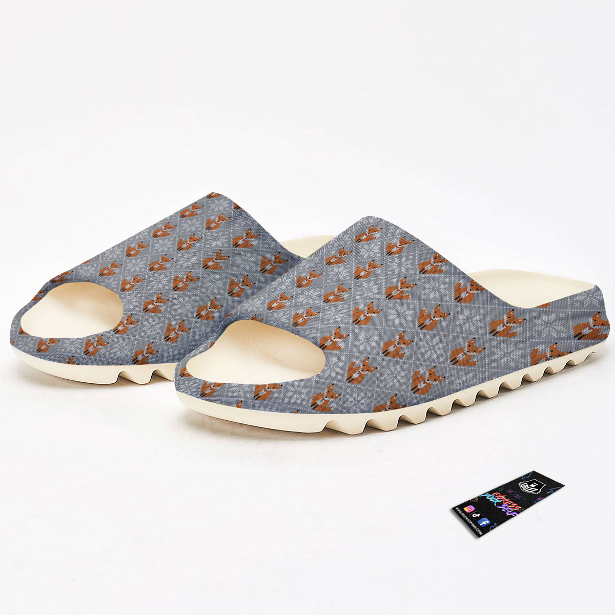 Knitted Snowy Fox Print Pattern Sandals-grizzshop