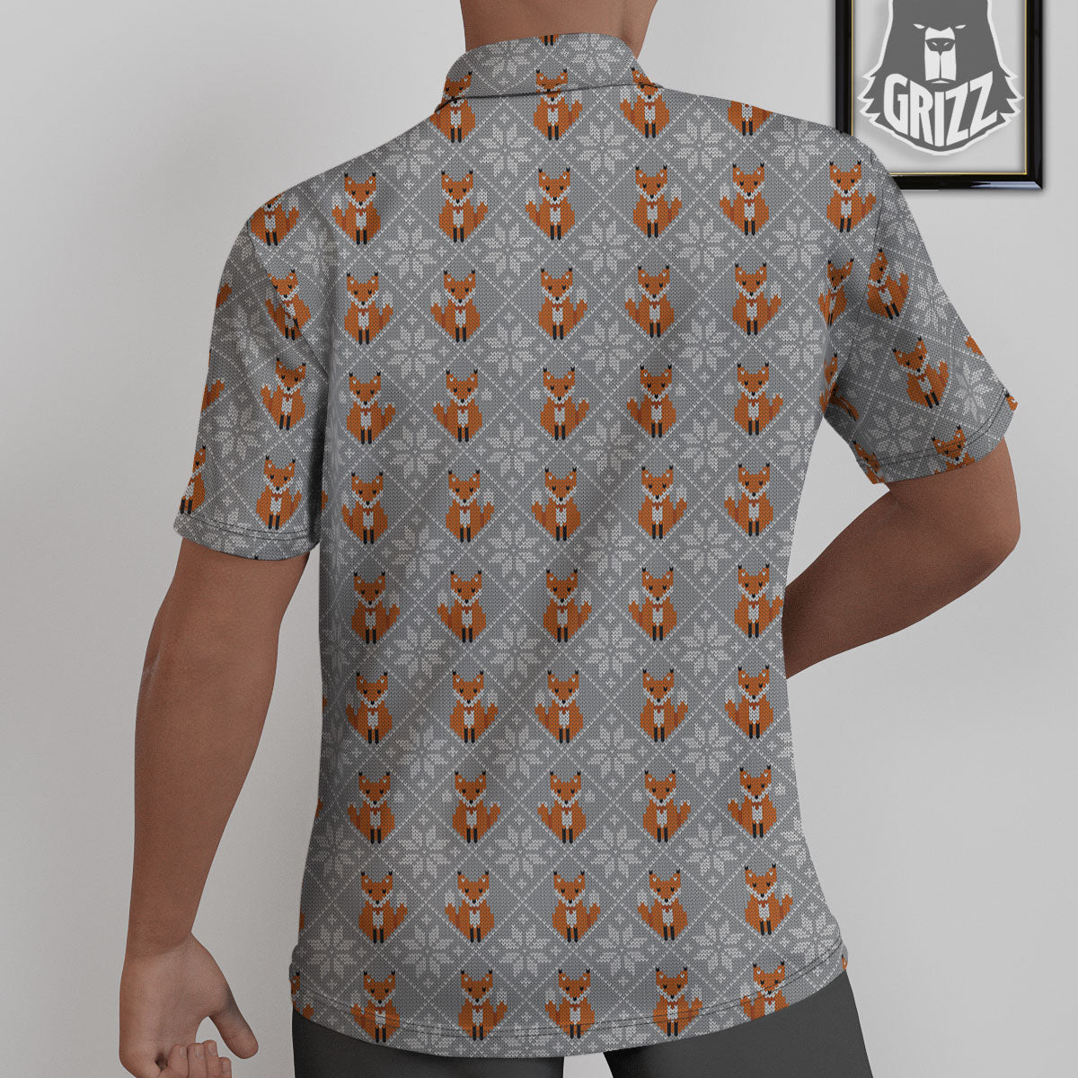 Knitted Snowy Fox Print Pattern Untucked Shirts-grizzshop