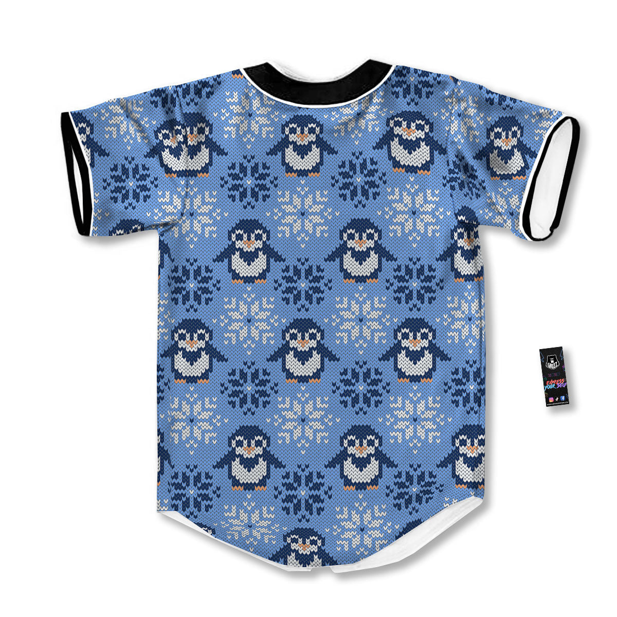 Knitted Snowy Penguin Print Pattern Baseball Jersey-grizzshop