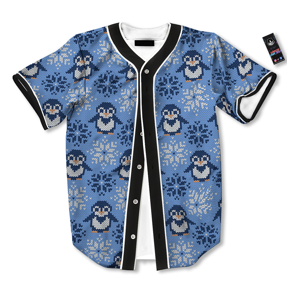 Knitted Snowy Penguin Print Pattern Baseball Jersey-grizzshop