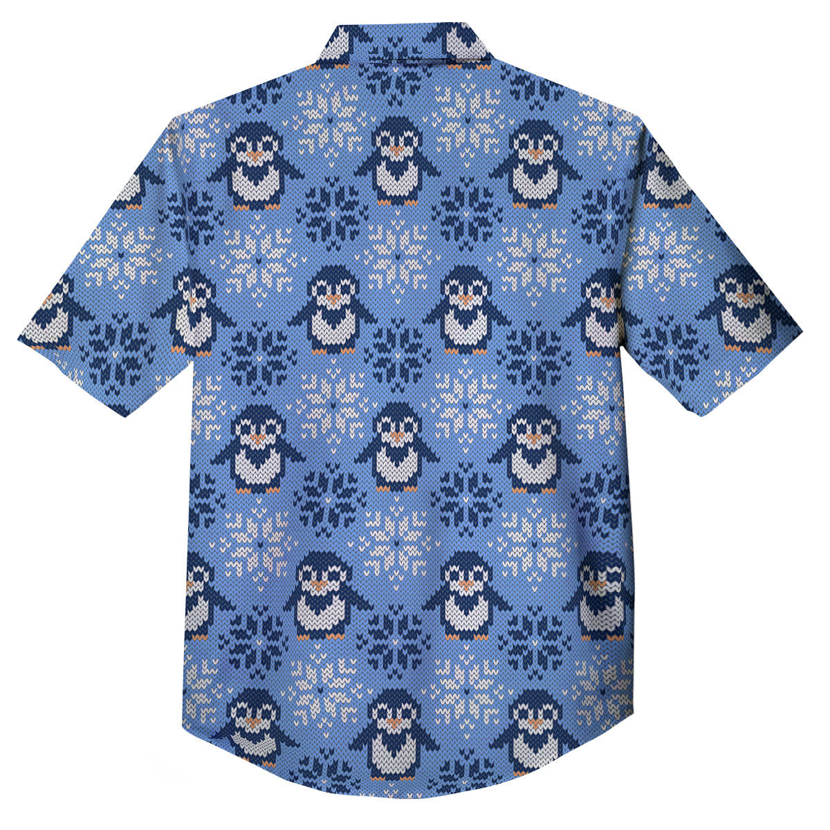 Knitted Snowy Penguin Print Pattern Button Up Shirt-grizzshop