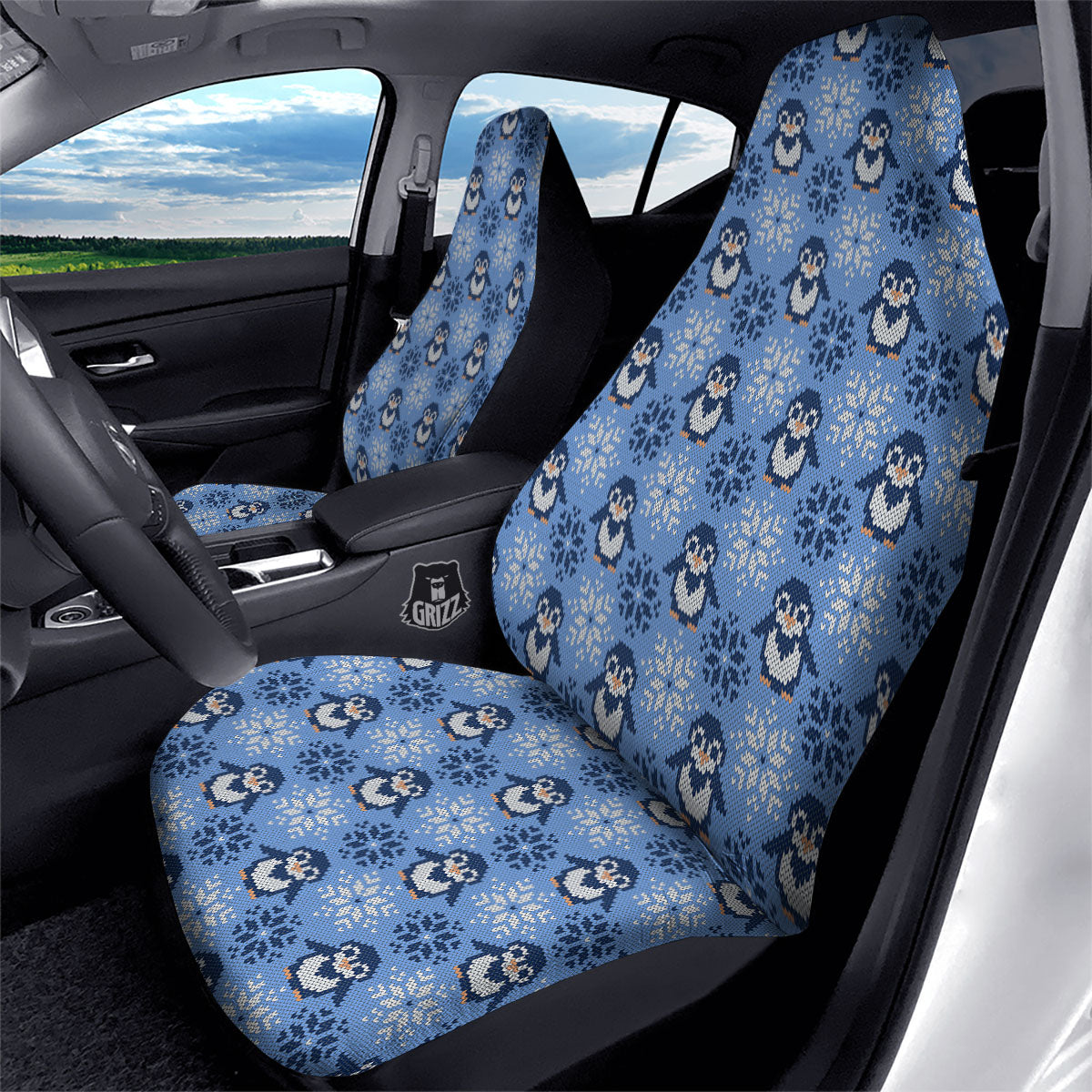 Knitted Snowy Penguin Print Pattern Car Seat Covers-grizzshop