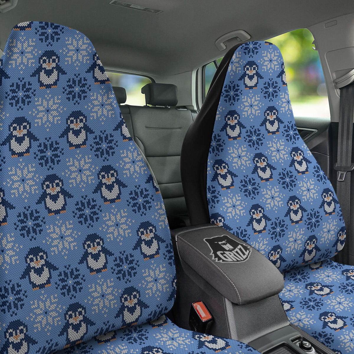 Knitted Snowy Penguin Print Pattern Car Seat Covers-grizzshop