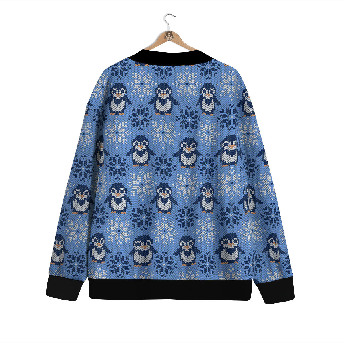 Knitted Snowy Penguin Print Pattern Cardigan-grizzshop