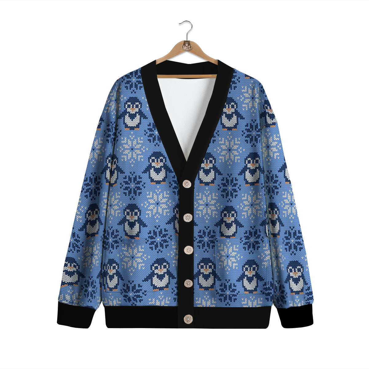 Knitted Snowy Penguin Print Pattern Cardigan-grizzshop