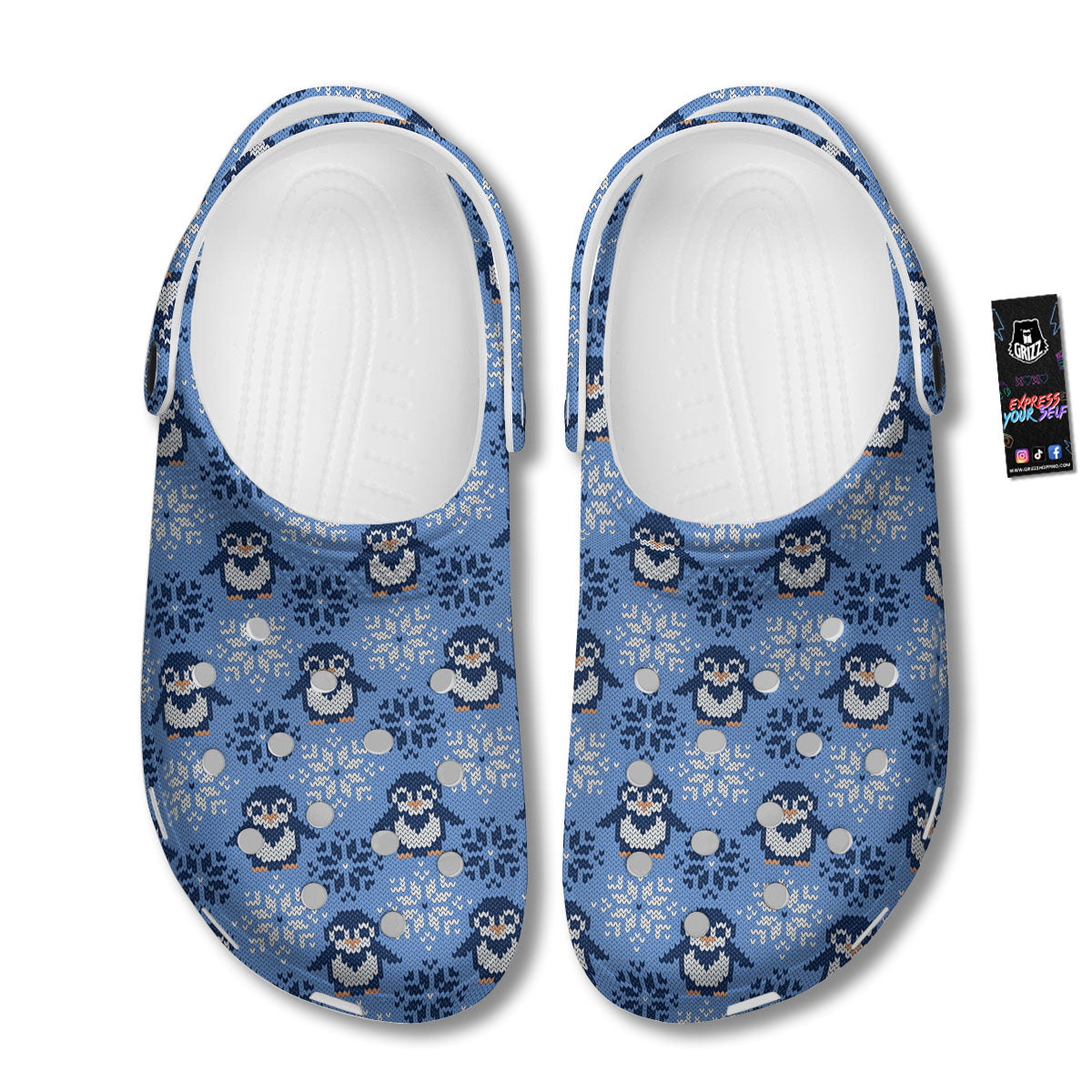 Knitted Snowy Penguin Print Pattern Clog-grizzshop