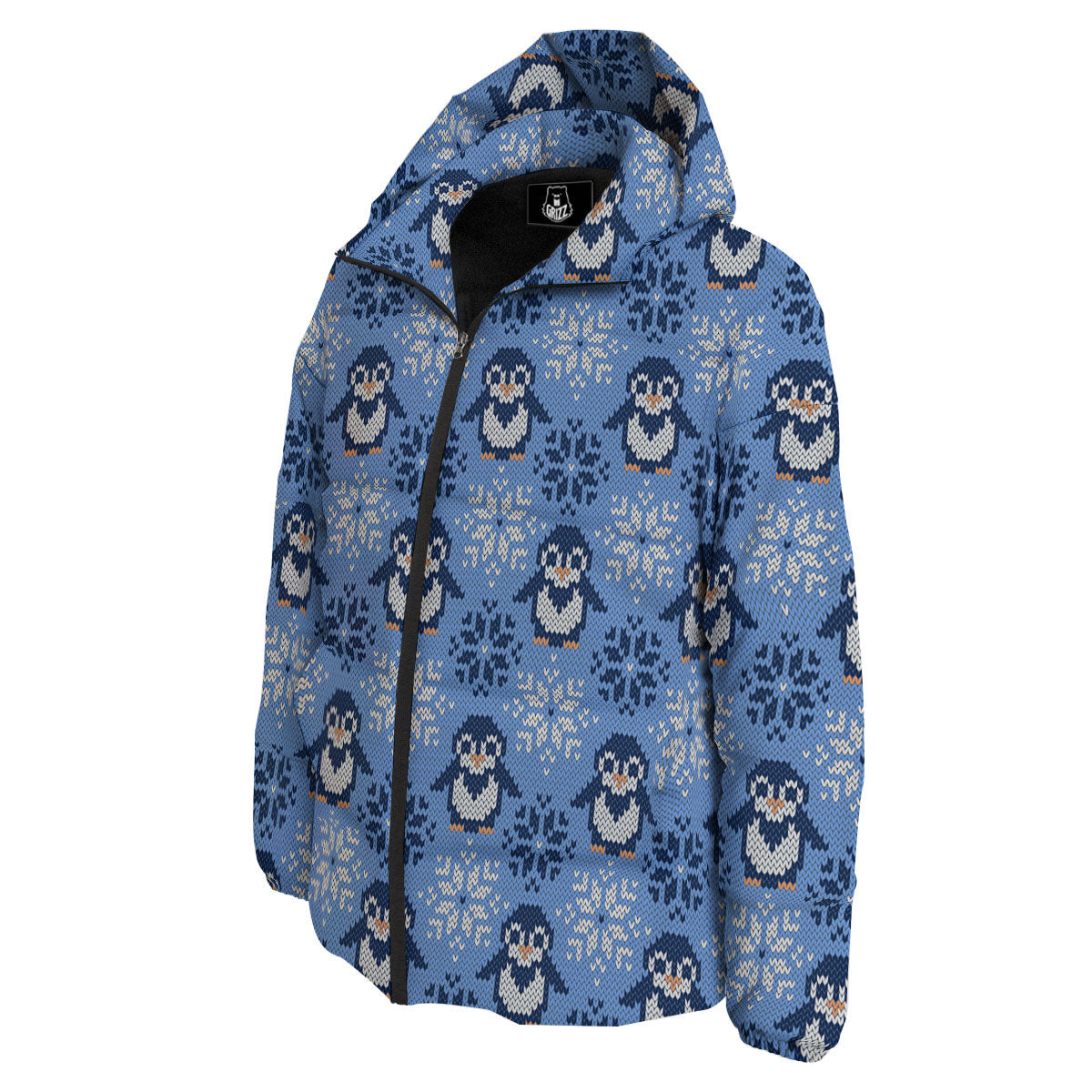 Knitted Snowy Penguin Print Pattern Down Jacket-grizzshop