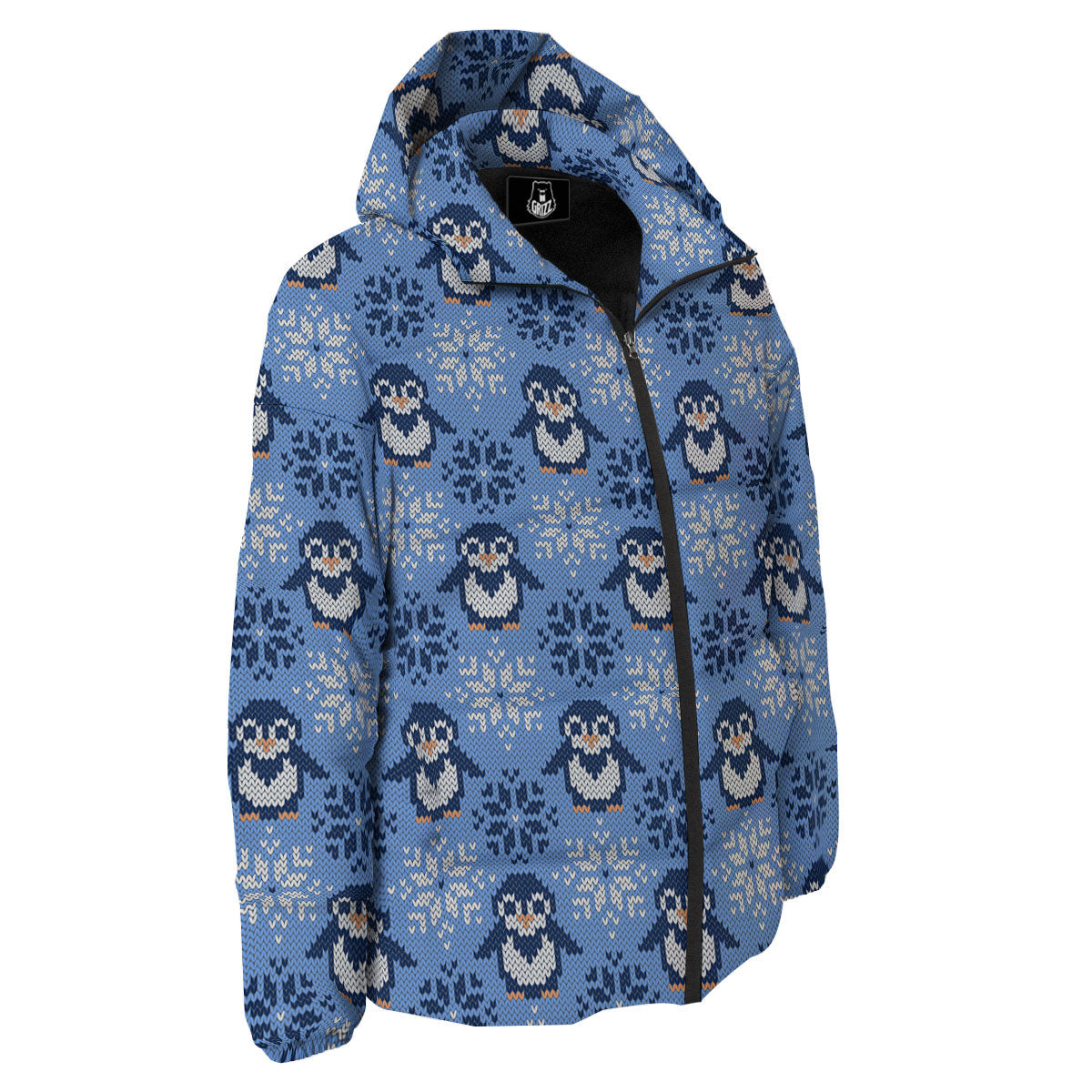 Knitted Snowy Penguin Print Pattern Down Jacket-grizzshop