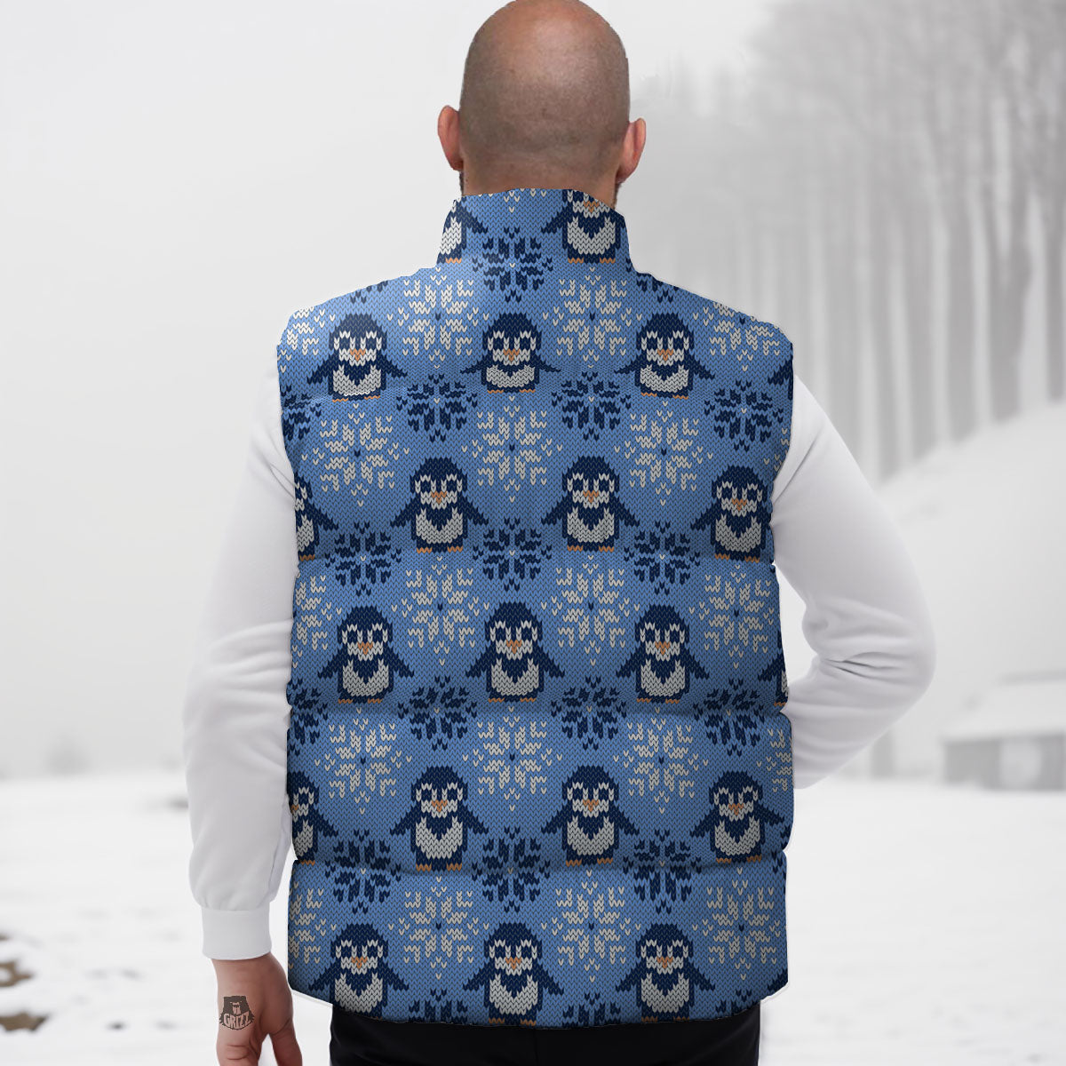Knitted Snowy Penguin Print Pattern Down Vest