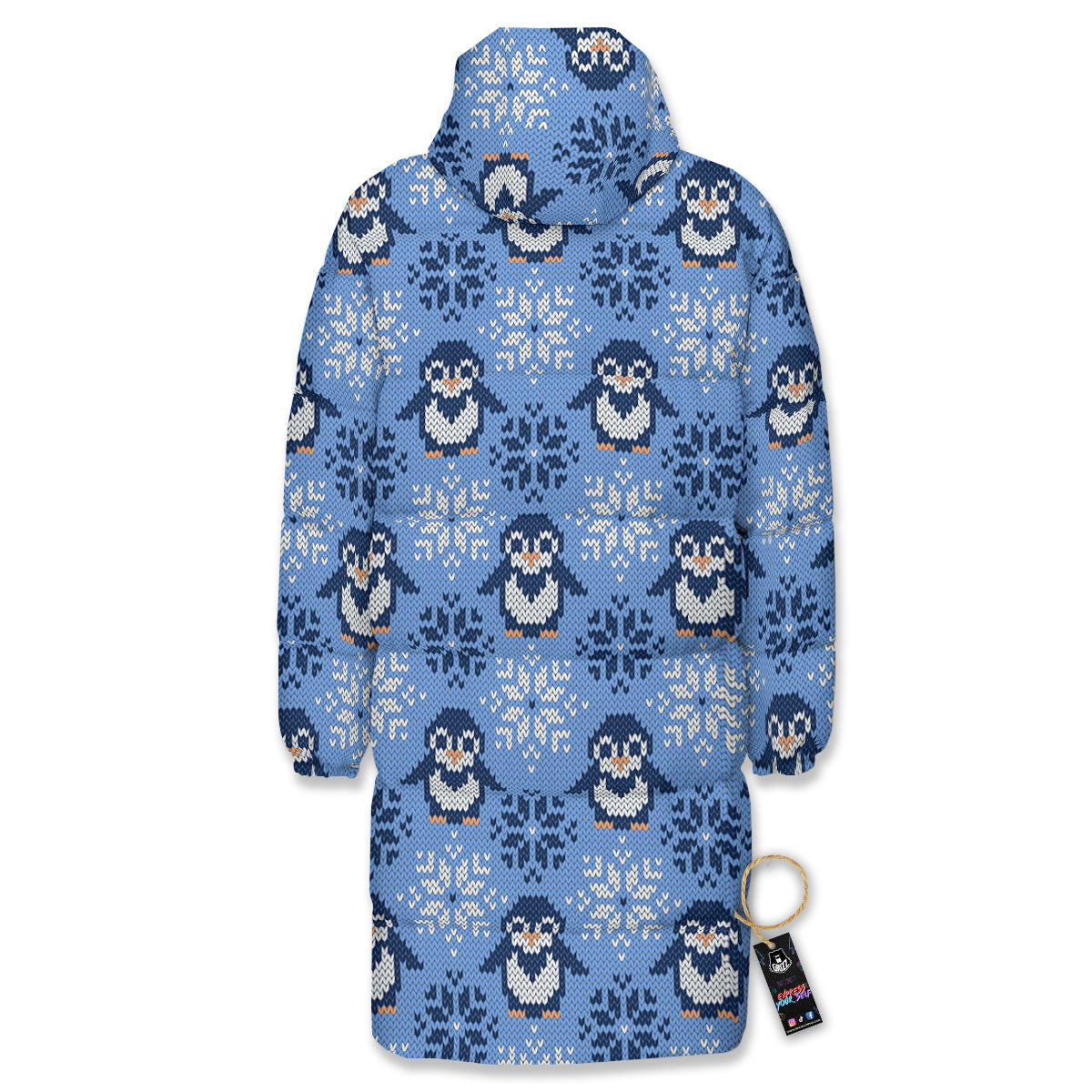 Knitted Snowy Penguin Print Pattern Long Down Jacket-grizzshop