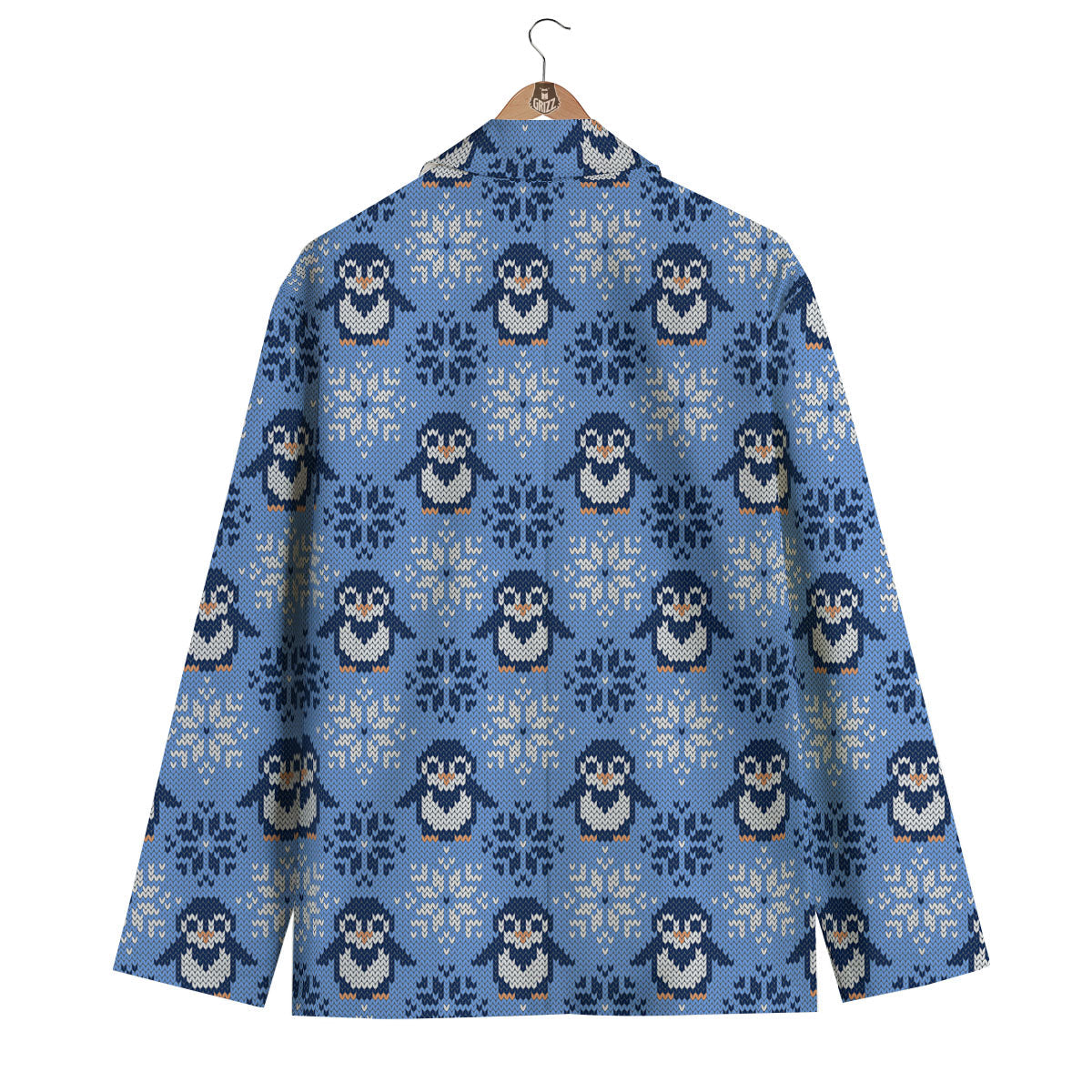 Knitted Snowy Penguin Print Pattern Men's Blazer-grizzshop