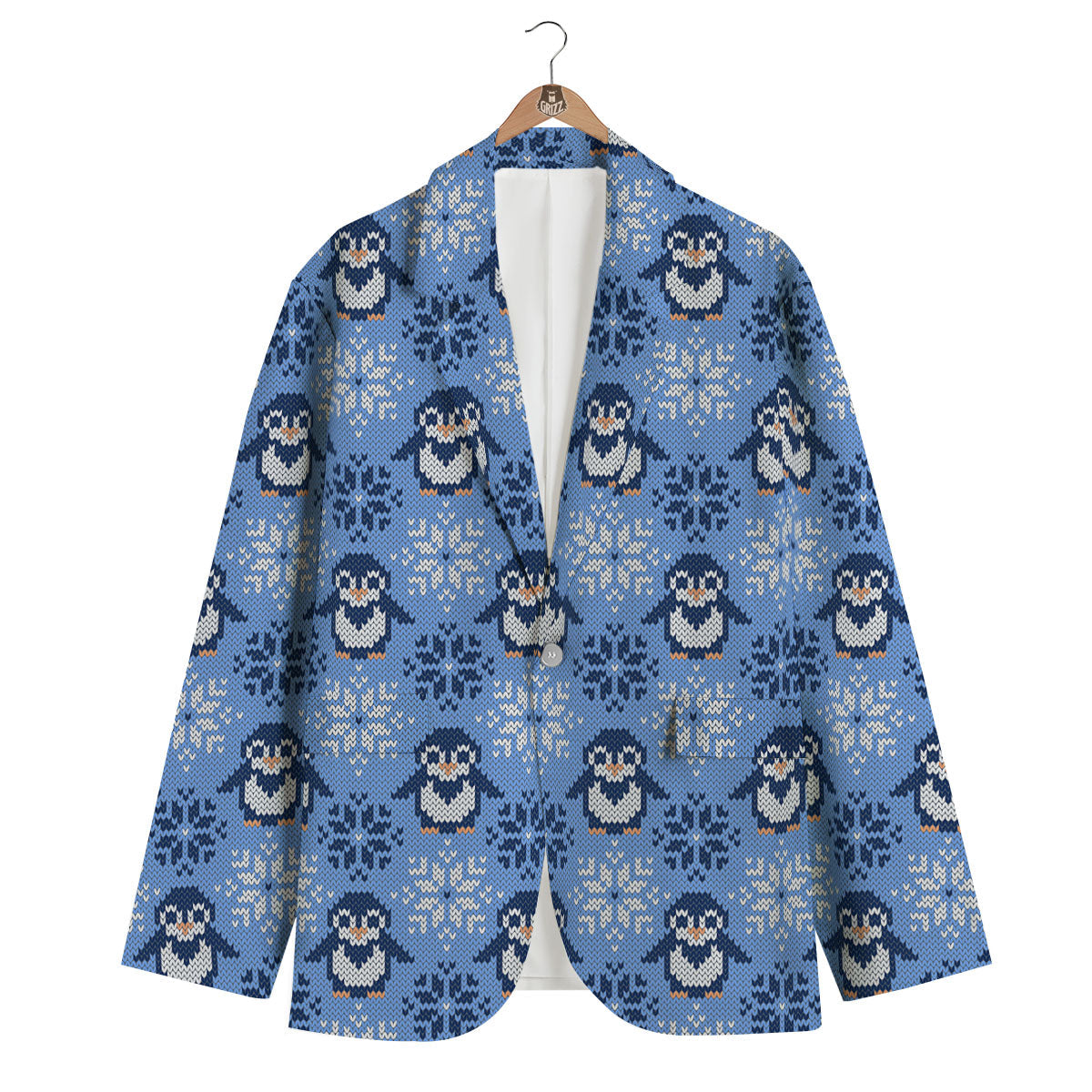 Knitted Snowy Penguin Print Pattern Men's Blazer-grizzshop