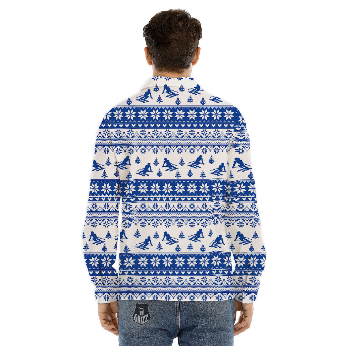 Knitted Snowy Penguin Print Pattern Men's Dress Shirts-grizzshop