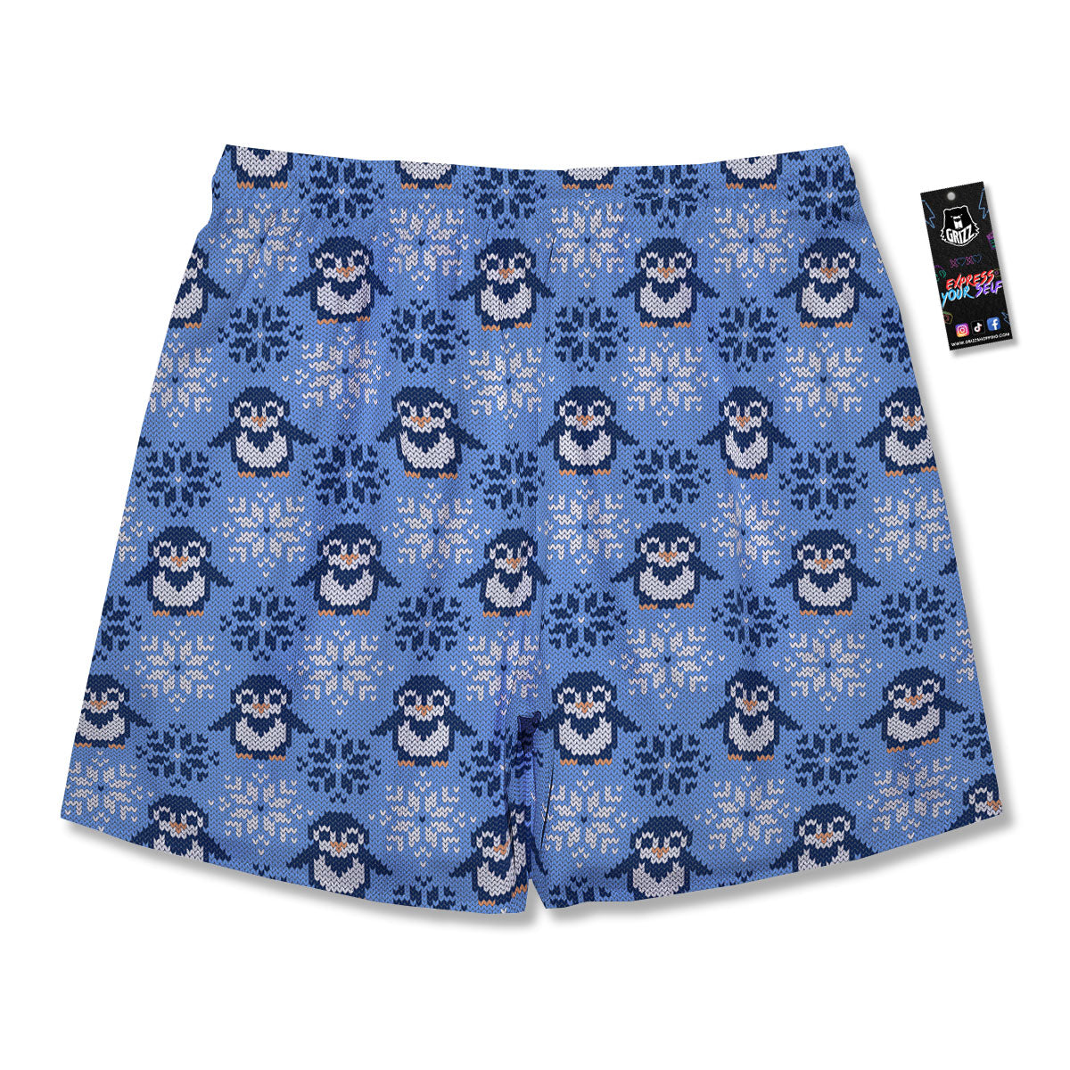 Knitted Snowy Penguin Print Pattern Men's Running Shorts-grizzshop