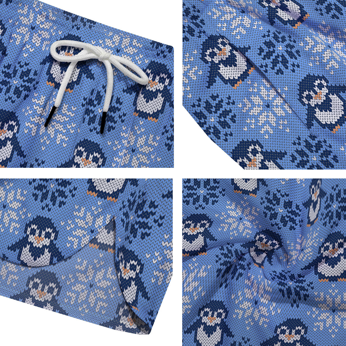 Knitted Snowy Penguin Print Pattern Men's Running Shorts-grizzshop