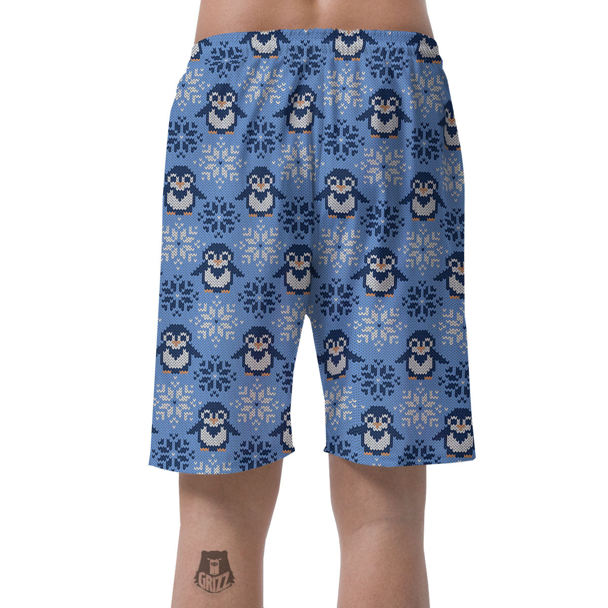 Knitted Snowy Penguin Print Pattern Men's Shorts-grizzshop