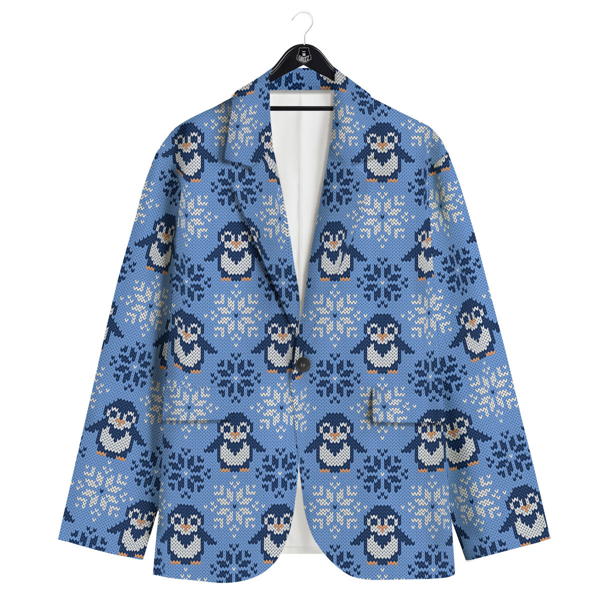 Knitted Snowy Penguin Print Pattern Men's Sport Coat-grizzshop
