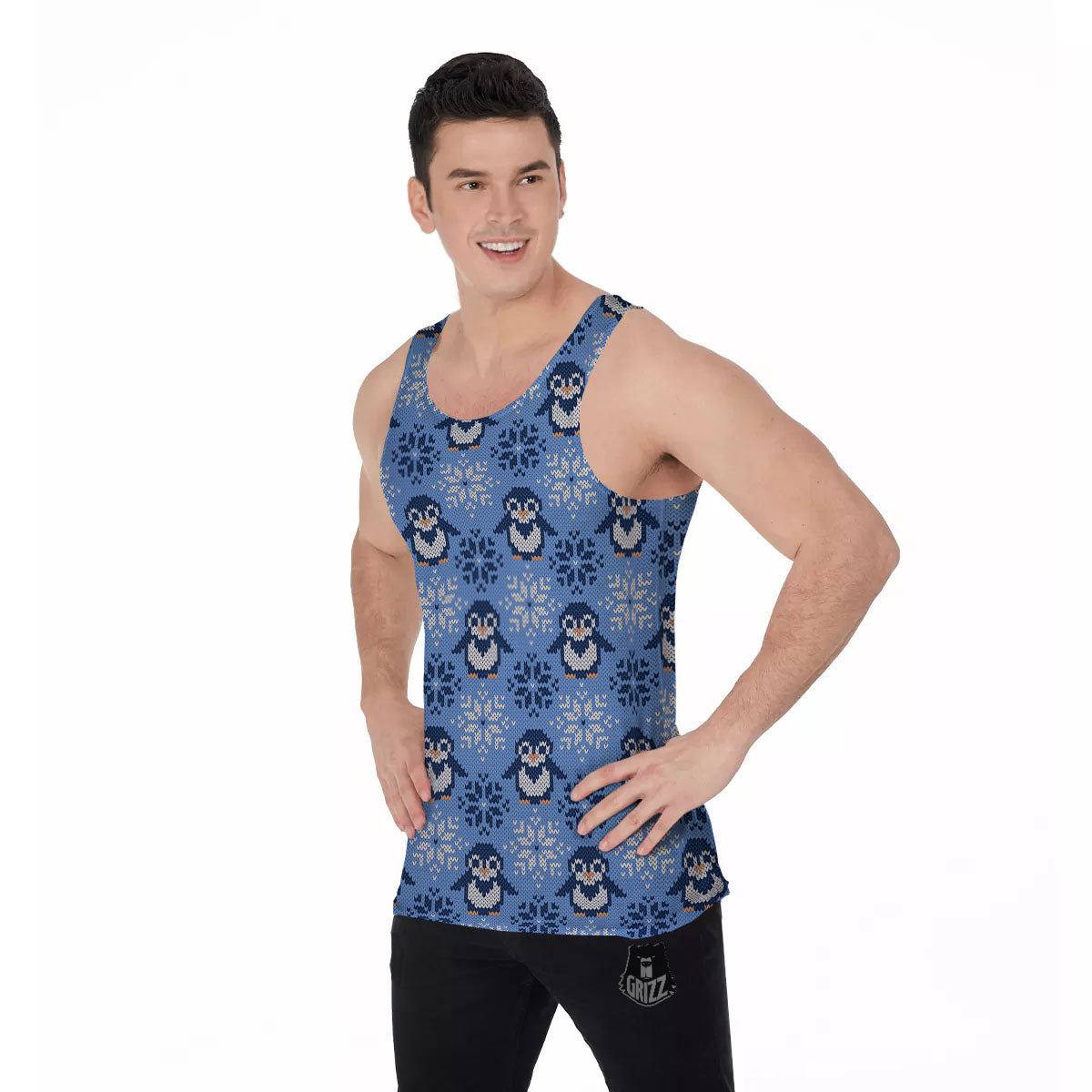 Knitted Snowy Penguin Print Pattern Men's Tank Top-grizzshop